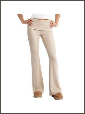 Ribbed Knit Flare Pants Low Rise Contrast Waist Bell Bottom Yoga Leggings